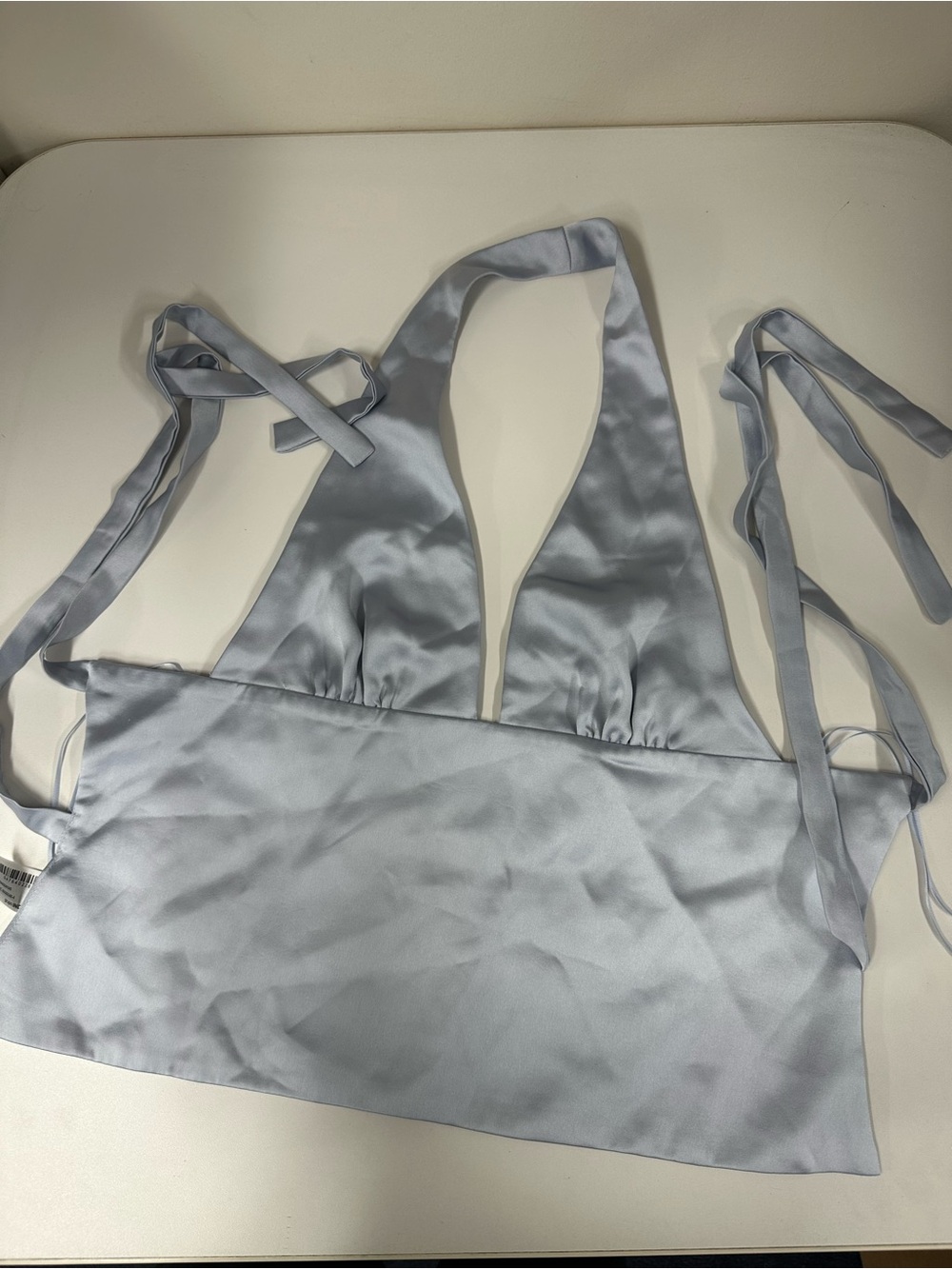Zara Satin Halter Bralette in Pale Blue